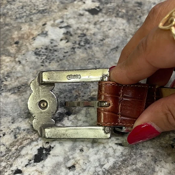 Brown Leather Belt with Silver and Gold Accents - Picture 3 of 9